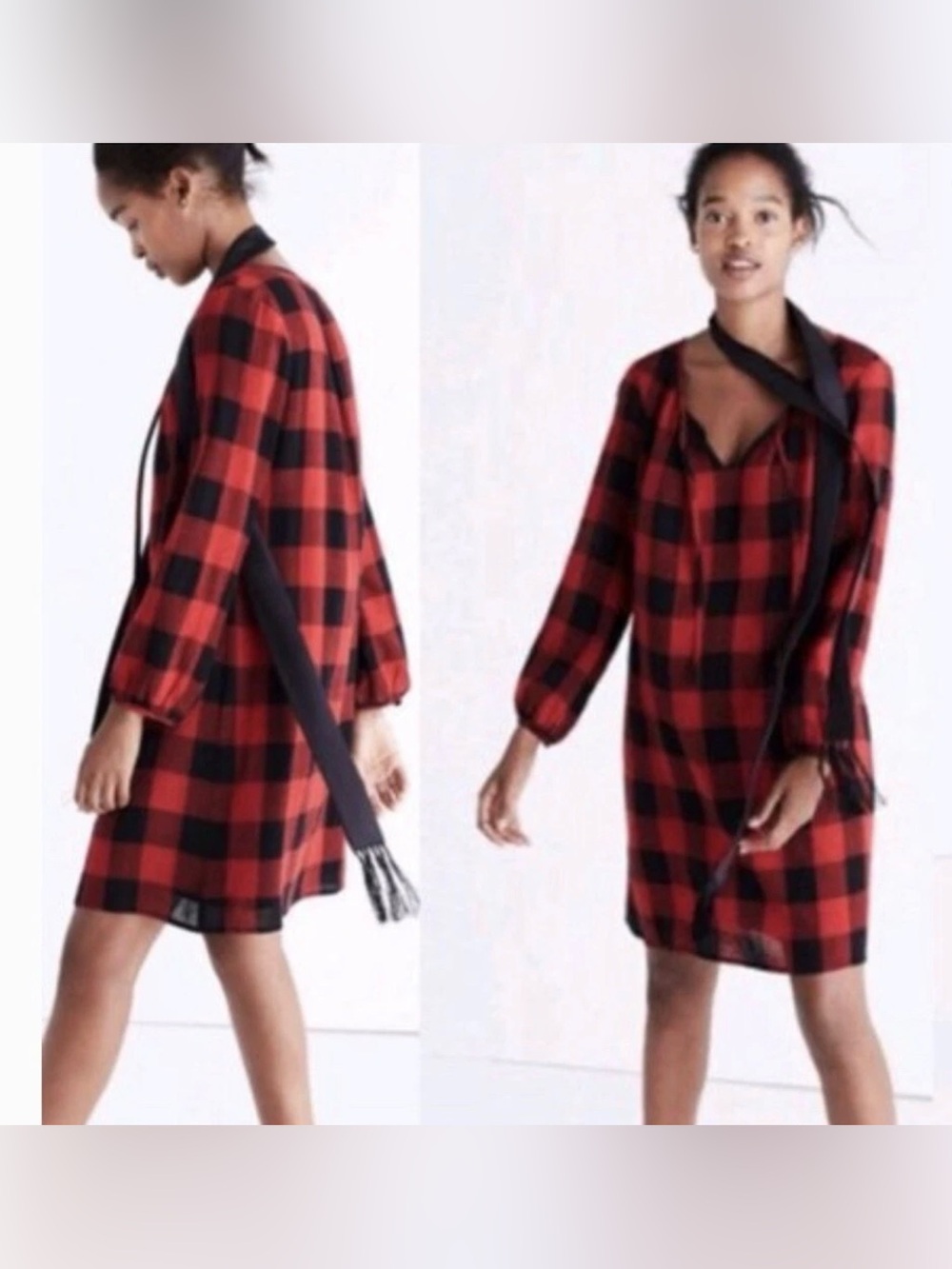 Madewell Red & Black Buffalo Plaid Signal Tunic Dress Women's XS Wool Blend 1366